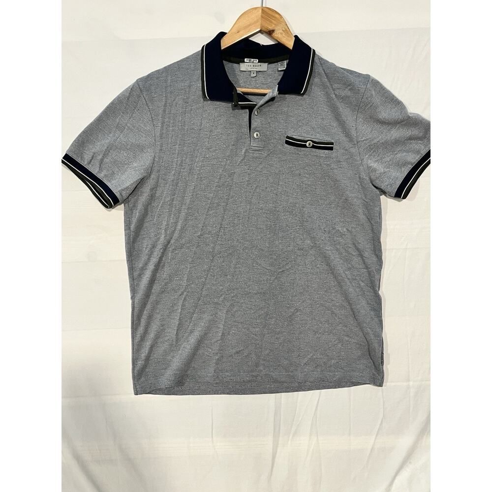 Ted Baker Mens Polo Shirt Gray Size 4 Short Sleeve